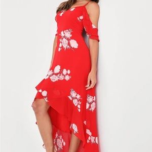 NWT Lulu’s Red Floral Off-the-Shoulder High-Low Dress